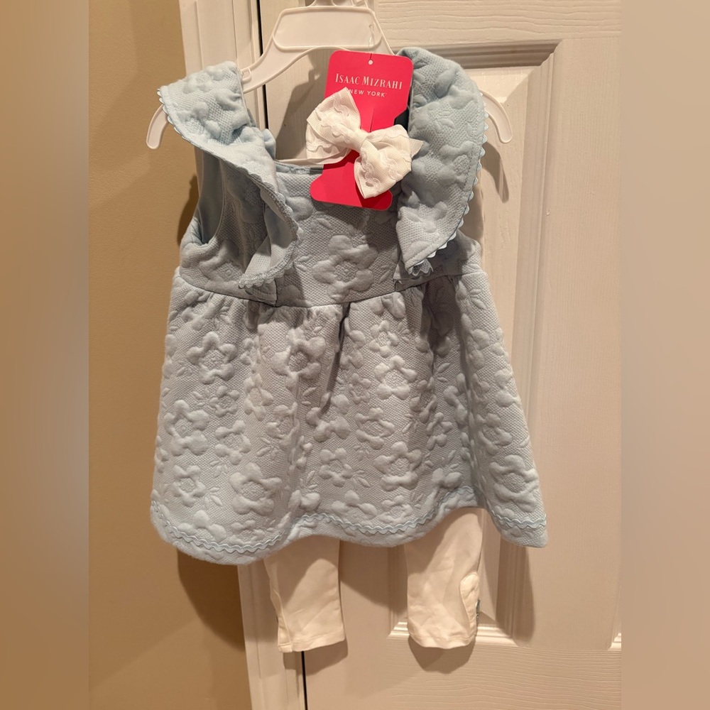 NWT - 3T Isaac Mizrahi Blue and White Matching Set with bow